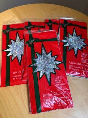 Set of 5 Christmas Tree Icicle Tinsels 2000 18" Strands Fireproof No Lead c2005
